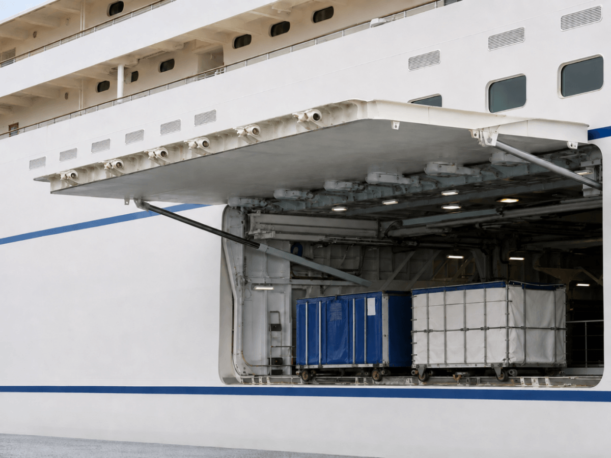 Open stern door of a cruise vessel