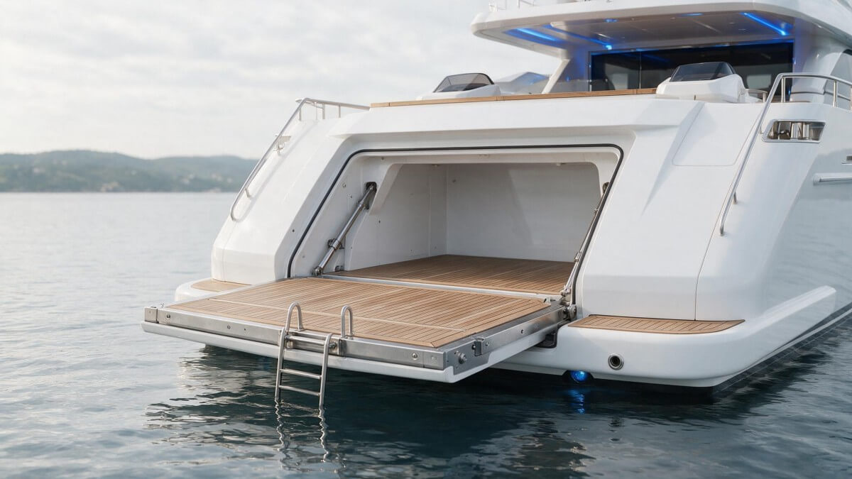 Sea terrace with bathing platform on a yacht